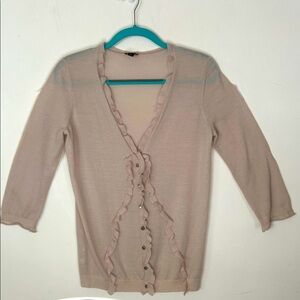 Ann Taylor Ruffled Merino Wool Cardigan Light Beige SZ M